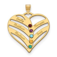 14KY 5-Name w/Birthstones w/14k Bezel Cut Out Heart Pendant