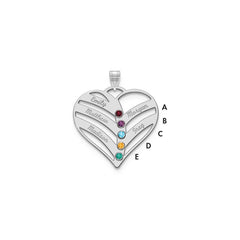 14KW 5-Name w/Birthstones w/18k Rhod-plated Bezel Cut Out Heart Pendant