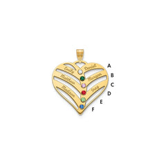 10KY 6-Name w/Birthstones w/14k Bezel Cut Out Heart Pendant