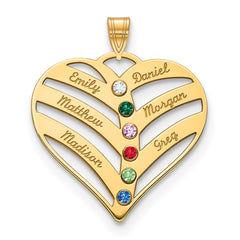10KY 6-Name w/Birthstones w/14k Bezel Cut Out Heart Pendant