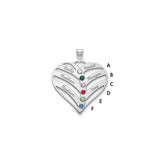14KW 6-Name w/Birthstones w/18k Rhod-plated Bezel Cut Out Heart Pendant