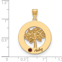 14KY Family Tree in Circle 1 Name and Birthstone w/ 14k Bezel Pendant