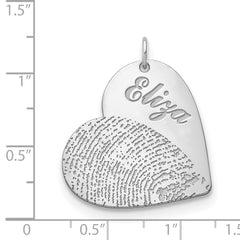10k White Gold Name and Fingerprint Heart Charm