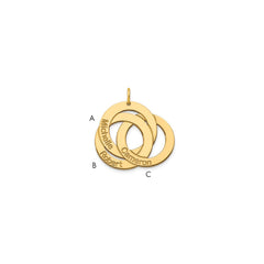 10k Yellow Gold 3 Interlocking Circles with Names Charm