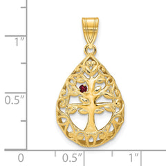 14KY 1 Birthstone Tree of Life Tear Drop Pendant