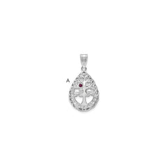 10KW 1 Birthstone Tree of Life Tear Drop Pendant