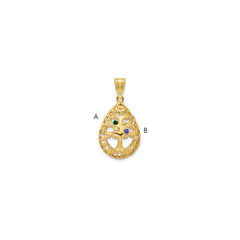 10KY 2 Birthstone Tree of Life Tear Drop Pendant