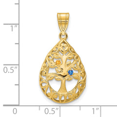 10KY 2 Birthstone Tree of Life Tear Drop Pendant