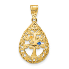 14KY 2 Birthstone Tree of Life Tear Drop Pendant