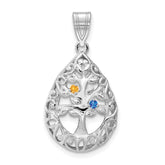 14KW 2 Birthstone Tree of Life Tear Drop Pendant