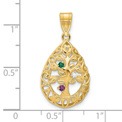 10KY 3 Birthstone Tree of Life Tear Drop Pendant