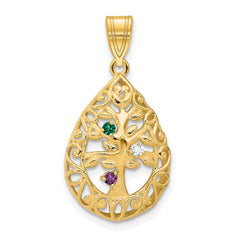 14KY 3 Birthstone Tree of Life Tear Drop Pendant