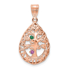 10K Rose Gold 3 Birthstone Tree of Life Tear Drop Pendant