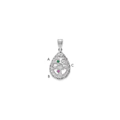 14KW 3 Birthstone Tree of Life Tear Drop Pendant