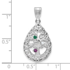 14KW 3 Birthstone Tree of Life Tear Drop Pendant