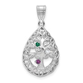 10KW 3 Birthstone Tree of Life Tear Drop Pendant