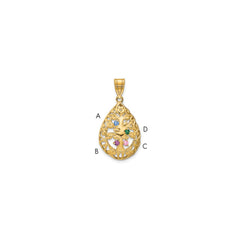 10KY 4 Birthstone Tree of Life Tear Drop Pendant