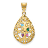 10KY 4 Birthstone Tree of Life Tear Drop Pendant