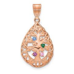 10K Rose Gold 4 Birthstone Tree of Life Tear Drop Pendant
