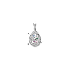 14KW 4 Birthstone Tree of Life Tear Drop Pendant