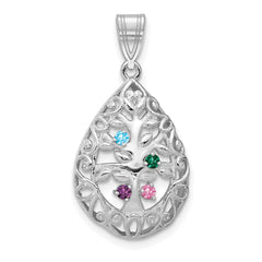 14KW 4 Birthstone Tree of Life Tear Drop Pendant