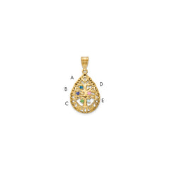 14KY 5 Birthstone Tree of Life Tear Drop Pendant
