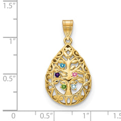 14KY 5 Birthstone Tree of Life Tear Drop Pendant