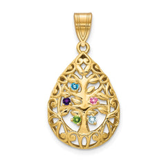 10KY 5 Birthstone Tree of Life Tear Drop Pendant