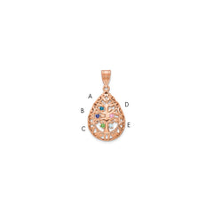 10K Rose Gold 5 Birthstone Tree of Life Tear Drop Pendant