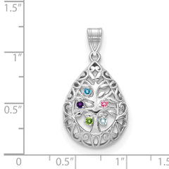 14KW 5 Birthstone Tree of Life Tear Drop Pendant