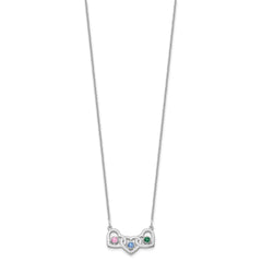14KW 3 Hearts 3 Birthstones w/ 18k Rhodium Plated Bezels Necklace