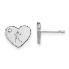 14KW Initial Heart with Diamond Post Earrings
