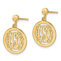 14k Yellow Gold Round Monogram Dangle Earrings