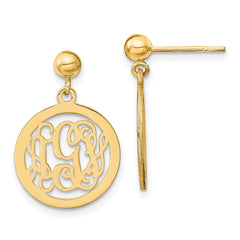 14k Yellow Gold Round Monogram Dangle Earrings