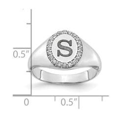 10k White Gold Classic Initial Oval with Diamonds Ring