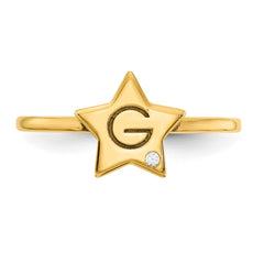 14KY Initial Star with Diamond Signet Ring