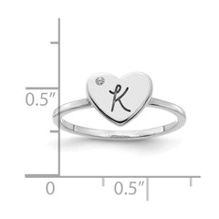 10k White Gold Initial Heart with Diamond Ring