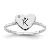 10k White Gold Initial Heart with Diamond Ring