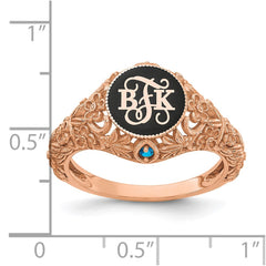 10k Rose Gold Filigree with Epoxy and Birthstone Monogram Ring