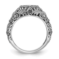 SS/Rhod-plated Filigree w/Epoxy and Birthstone Monogram Ring