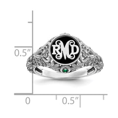 14k White Gold Filigree w/Epoxy and Birthstone Monogram Ring