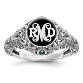 10k White Gold Filigree w/Epoxy and Birthstone Monogram Ring