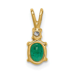 14k 6x4mm Oval Emerald and VS Diamond Pendant