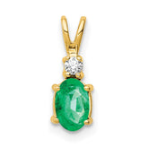 14k 6x4mm Oval Emerald and A Diamond Pendant