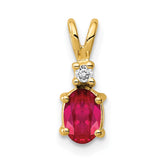 14k 6x4mm Oval Ruby and AA Diamond Pendant