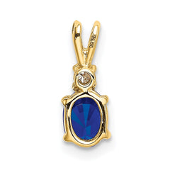 14k 6x4mm Oval Sapphire and AA Diamond Pendant