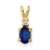 14k 6x4mm Oval Sapphire and A Diamond Pendant