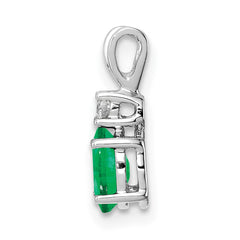 14k White Gold 6x4mm Oval Emerald and AAA Diamond Pendant