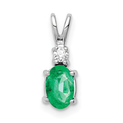 14k White Gold 6x4mm Oval Emerald and VS Diamond Pendant