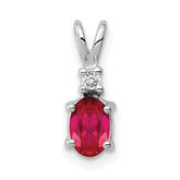14k White Gold 6x4mm Oval Ruby and AAA Diamond Pendant